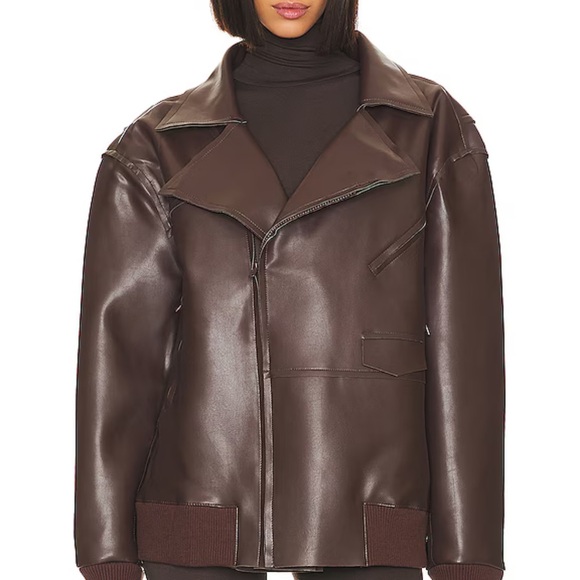 Norma Kamali Dark Brown Leather Jacket - Picture 4 of 8